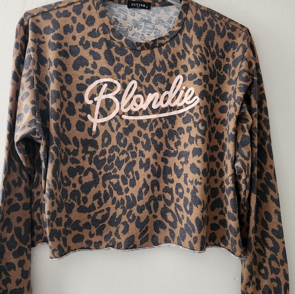 Zutter Vintage Long Sleeve Animal Print "Blondie" Cropped T-shirt Size:L - Picture 4 of 10